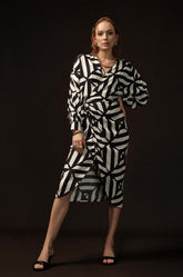 Printed Batwing Sleeve Wraparound Dress